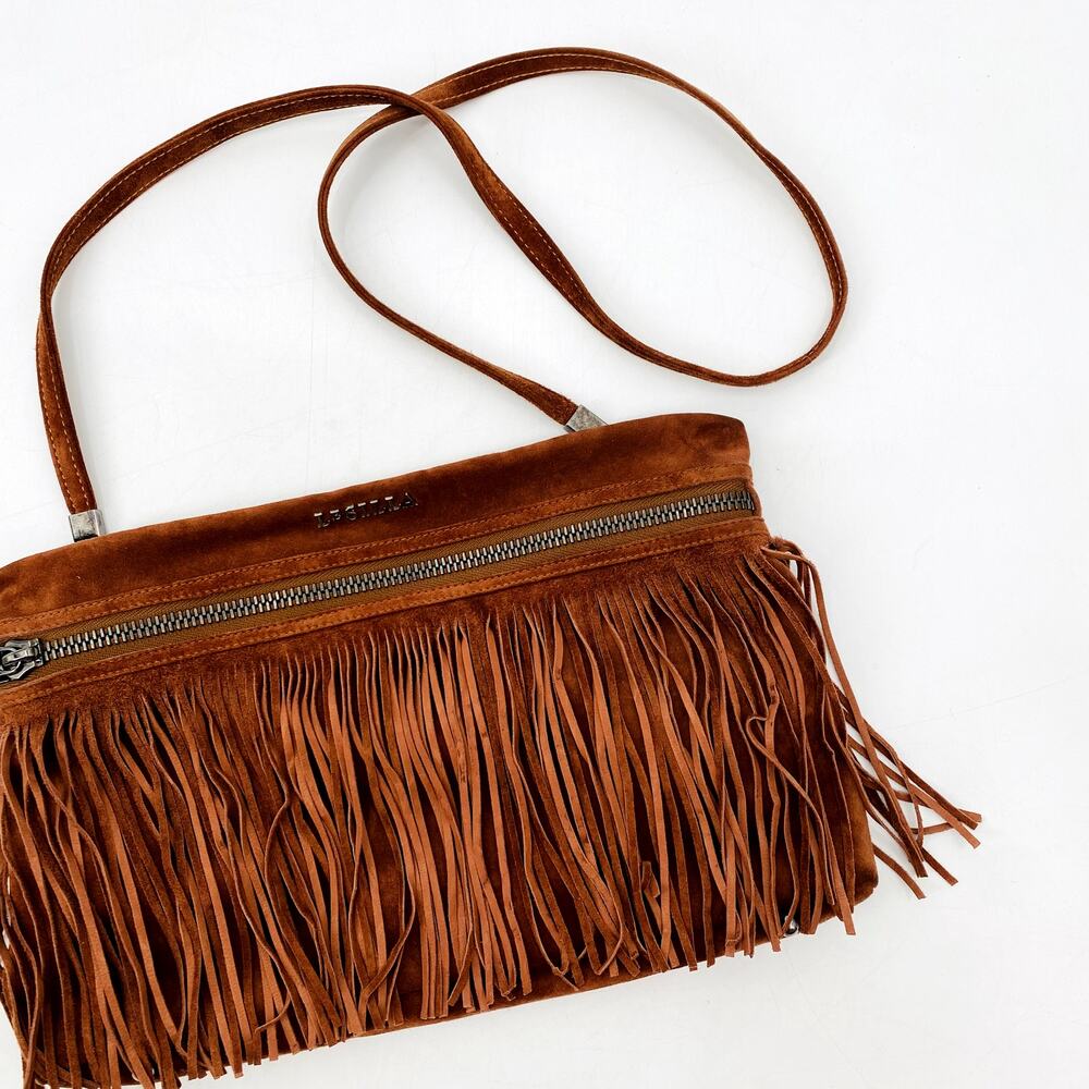 Le Silla Brown Suede Fringe Convertible Bag